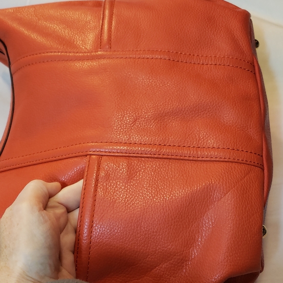 Orange leather Tignanello 12" X 9" purse with 18" adjustable strap (c1) - Picture 6 of 14